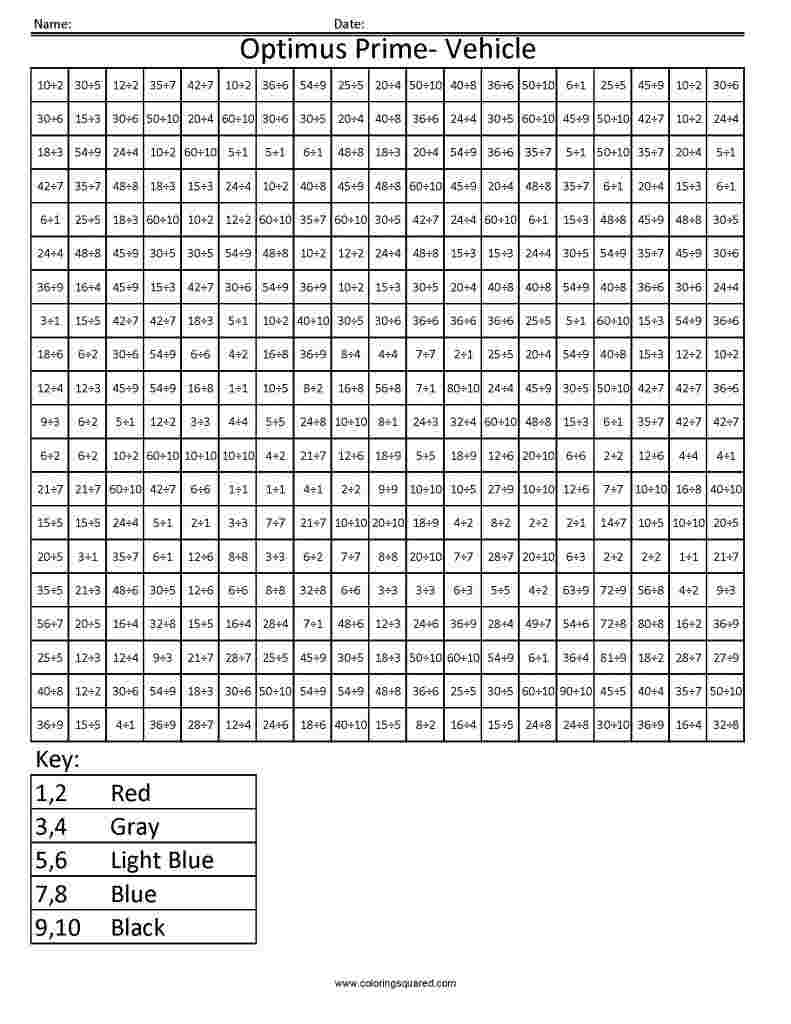 Advanced Math Coloring Pages 12 Optimus Truck Multiplication pertaining to Multiplication Worksheets Advanced