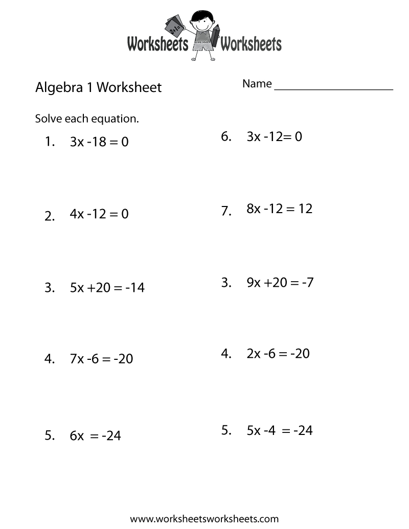 Algebra 1 Practice Worksheet Printable | Printable Math intended for Free Printable Multiplication Worksheets 7Th Grade