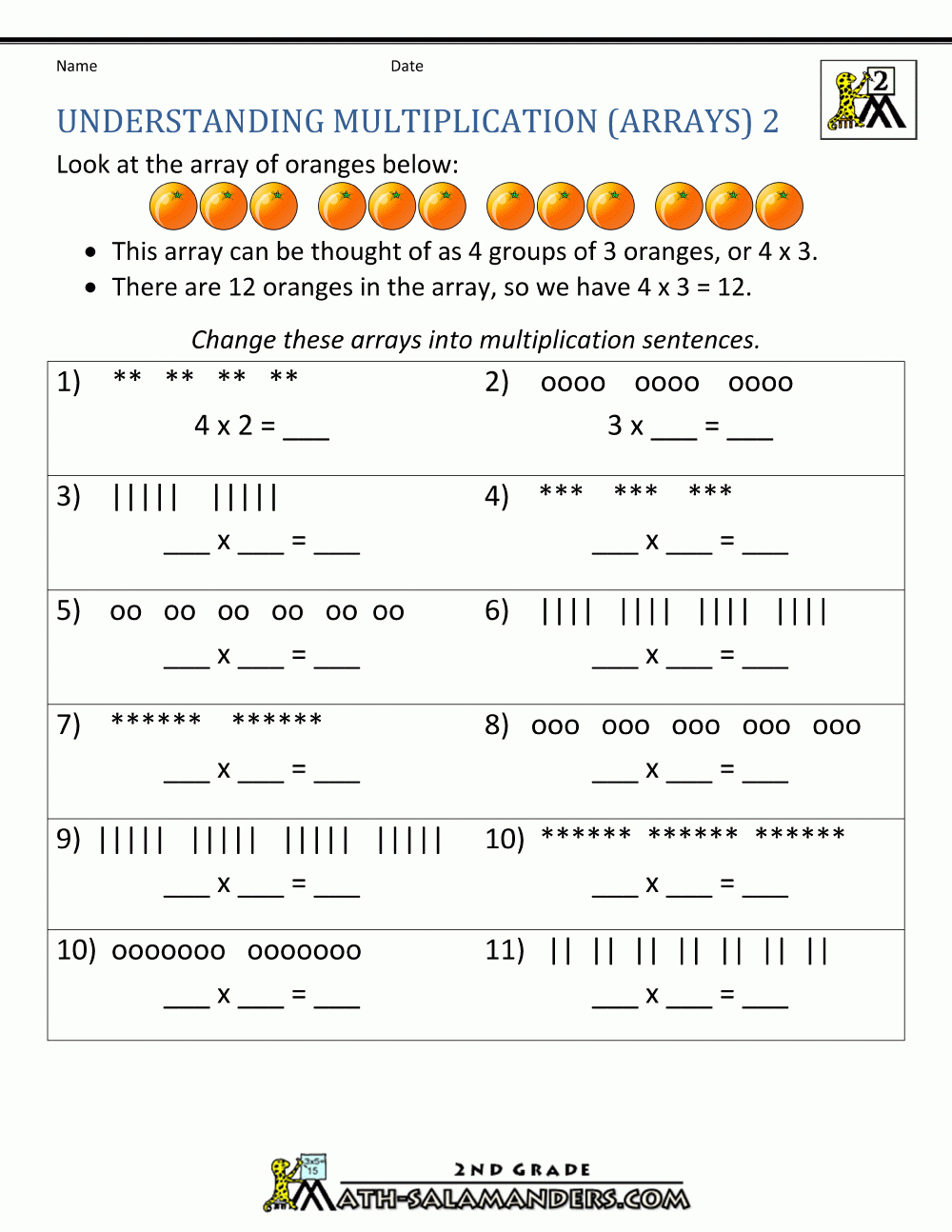 multiplication worksheet for class 2