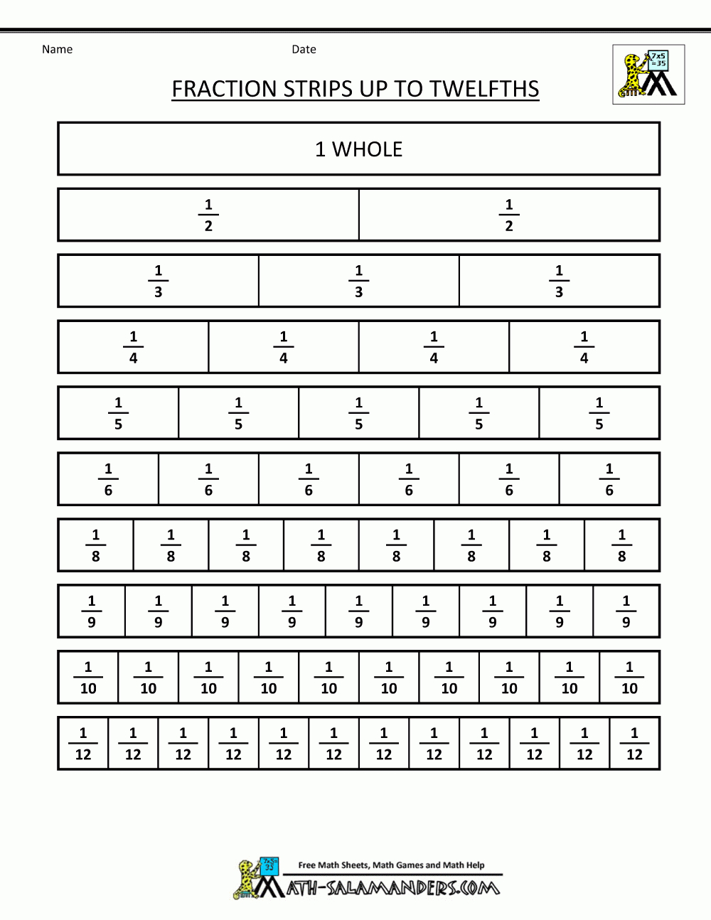 Best Fraction Strips Printable | Weaver Website intended for Printable Multiplication Strips