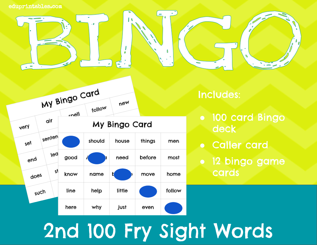 Bingo! 2Nd 100 Fry Sight Words – Eduprintables in Printable Multiplication Bingo Calling Cards