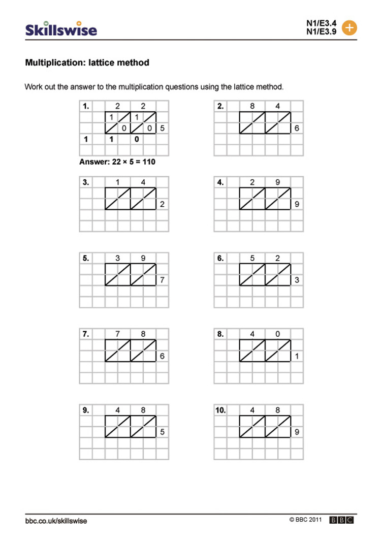 Blank Lattice Multiplication Worksheets