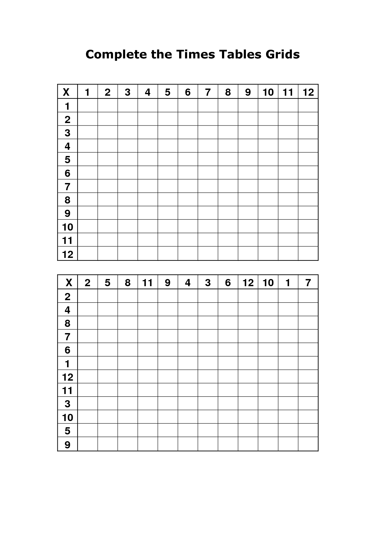 multiplication homework grid