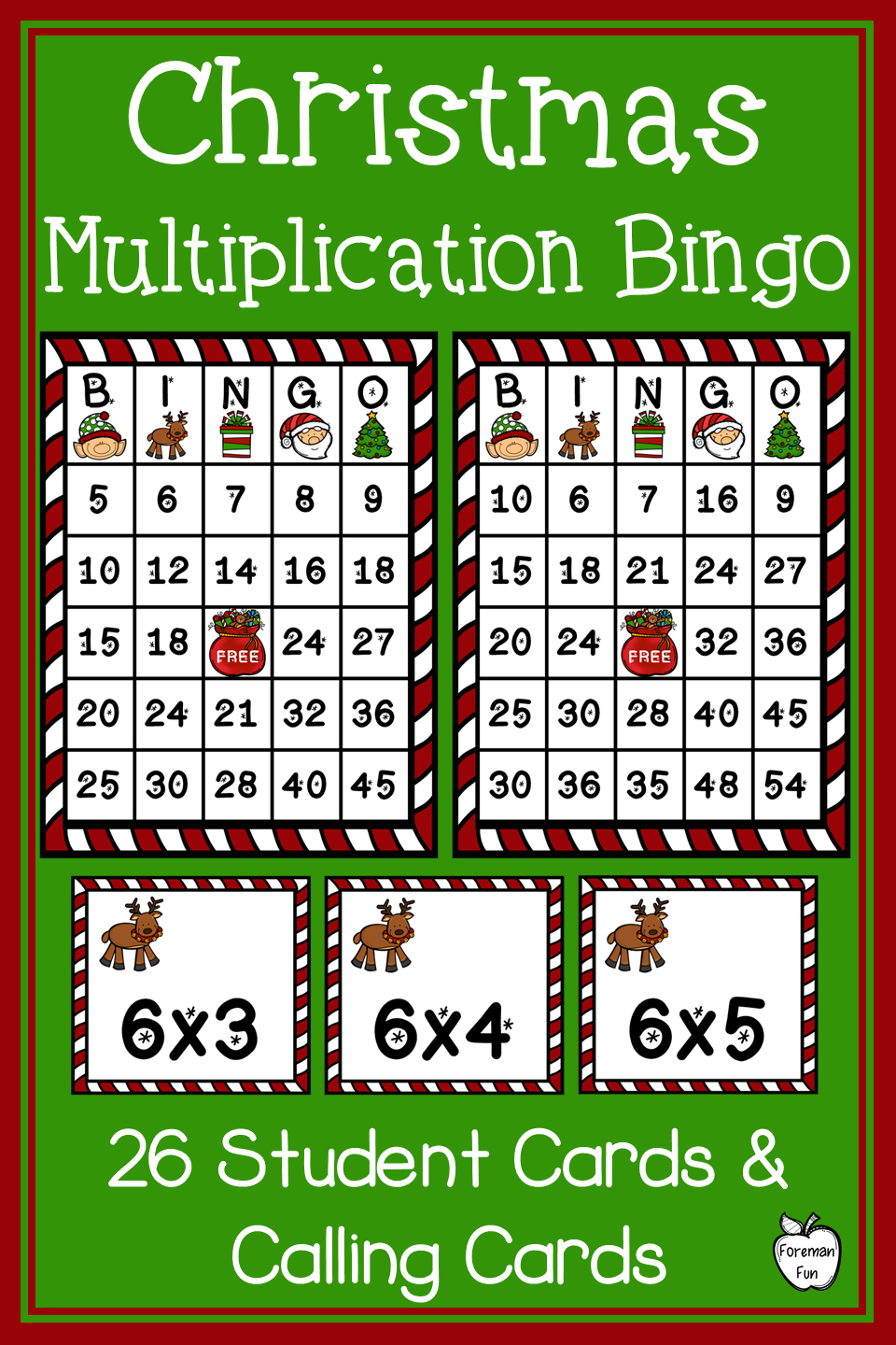 Christmas Multiplication Bingo ~ Class Party Game ~ Grades 3 for Printable Multiplication Bingo Game