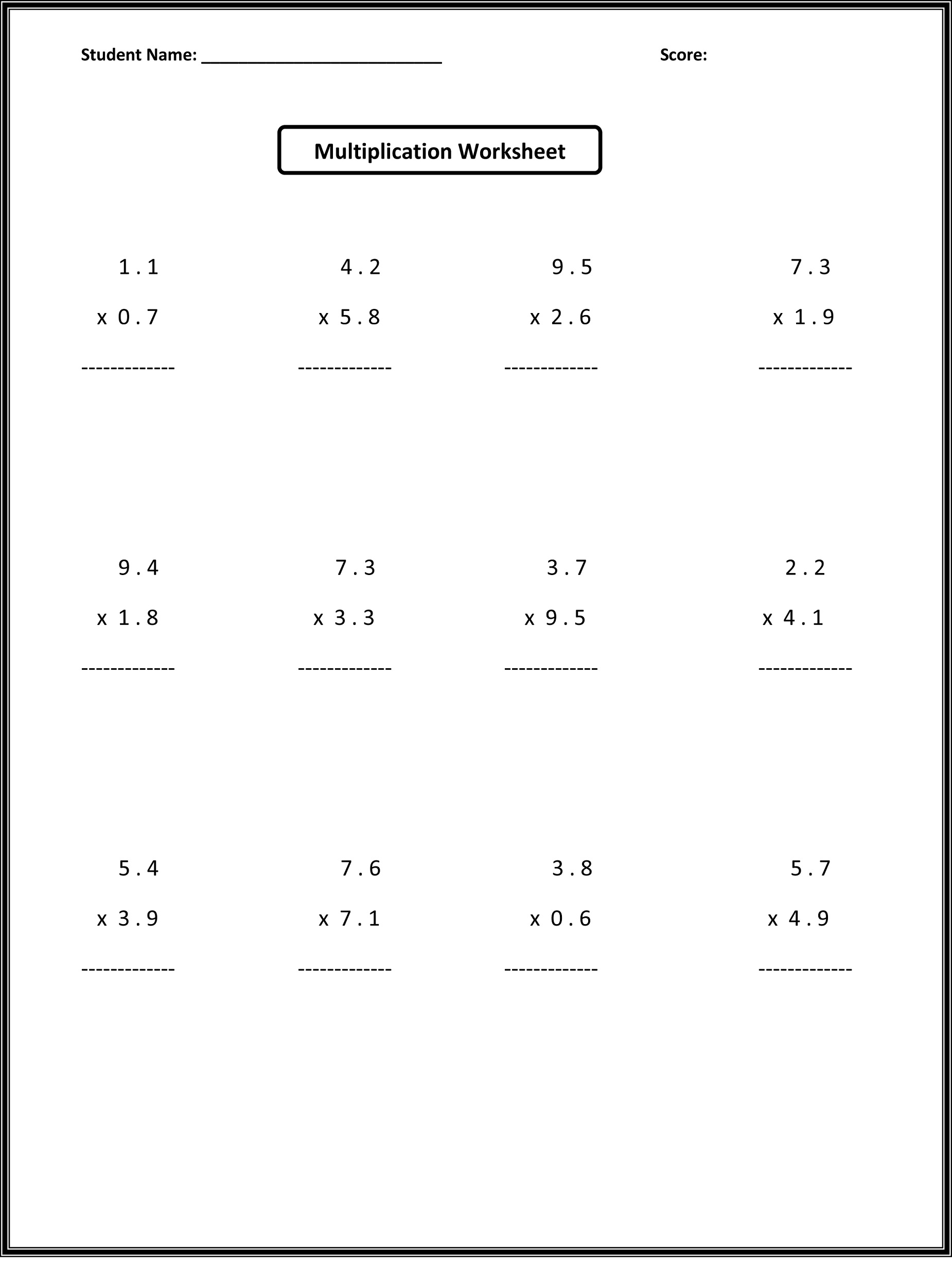 Clean Free Printable 6Th Grade Math Worksheets | Salvador Blog within Printable Multiplication Worksheets Grade 6