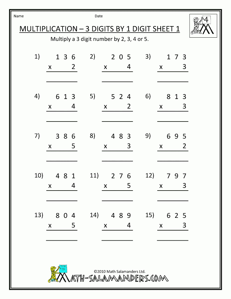 Color3 Digit Multiplication Worksheets | Multiplication for Multiplication Worksheets Ks2 Year 4