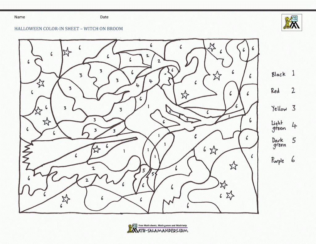 Coloring Page ~ Halloween Colornumber In Pages Witch On with Free Printable Halloween Multiplication Color By Number