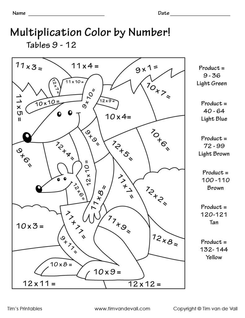 Multiplication Color Worksheets Pdf