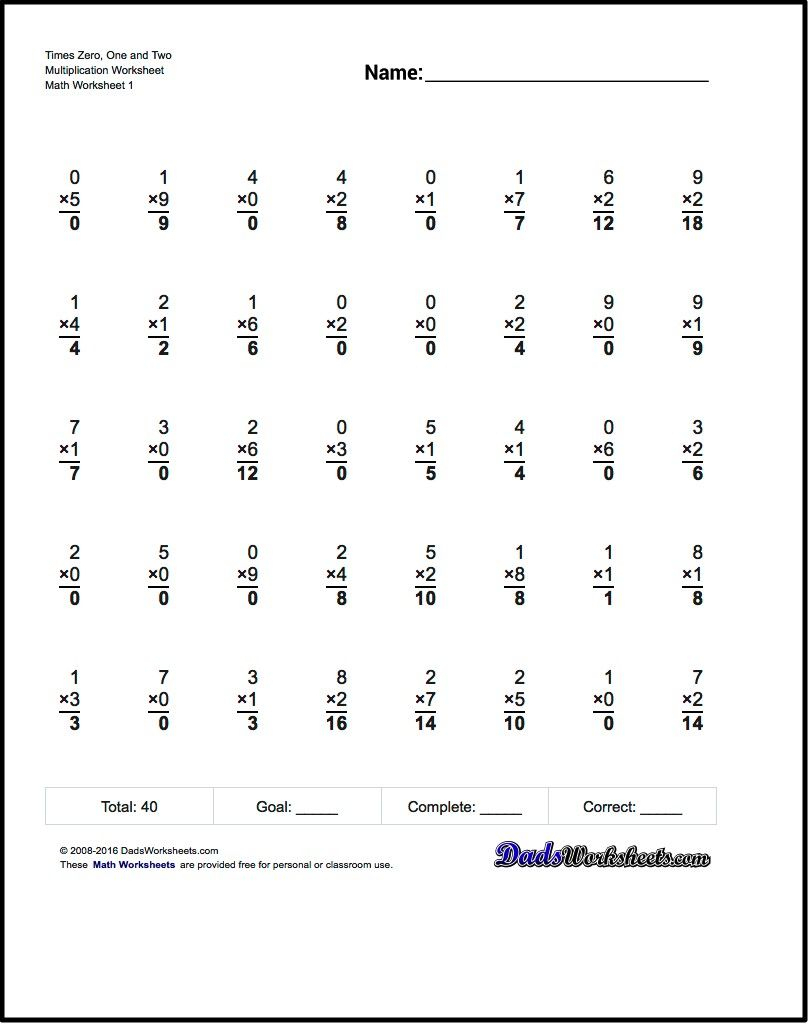 multiplication worksheets zero and ones