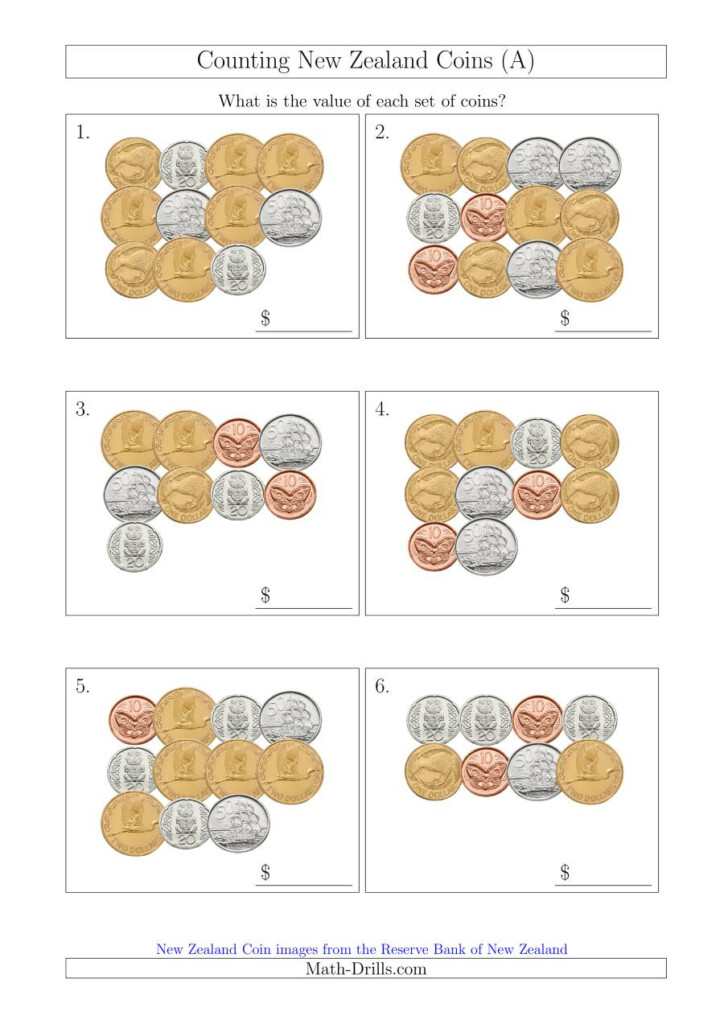 Counting New Zealand Coins (A) Inside Multiplication Worksheets Nz