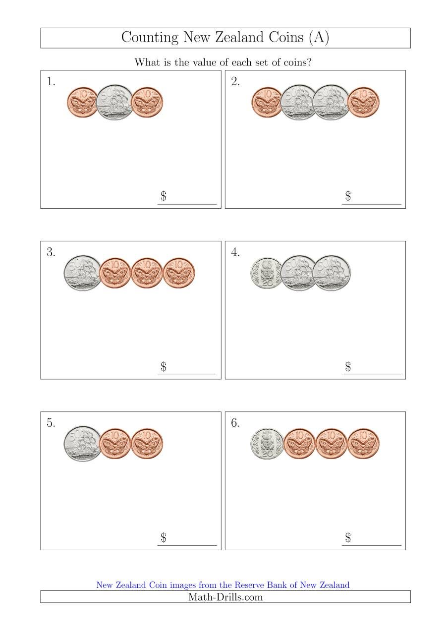 Counting Small Collections Of New Zealand Coins (No Dollars) (A) with Multiplication Worksheets Nz