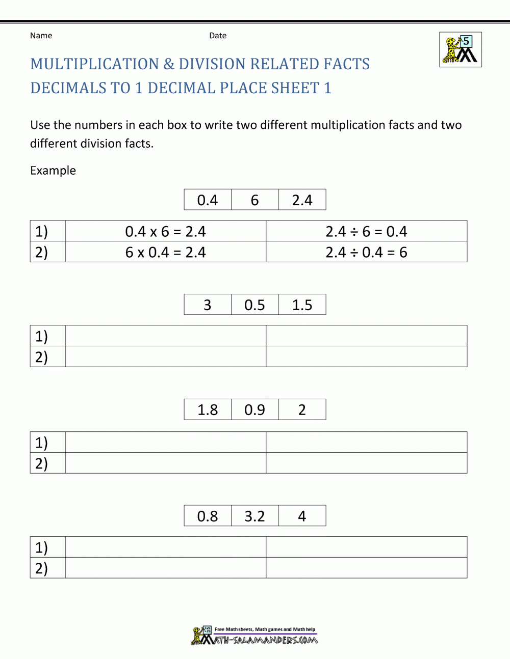 Decimal Division Worksheets within Worksheets Multiplication And Division