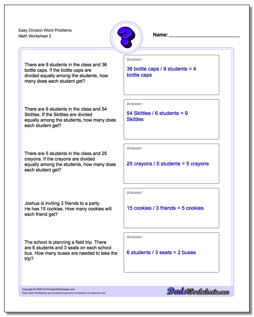 Division Word Problems - Dad's Worksheets for Printable Multiplication And Division Word Problems