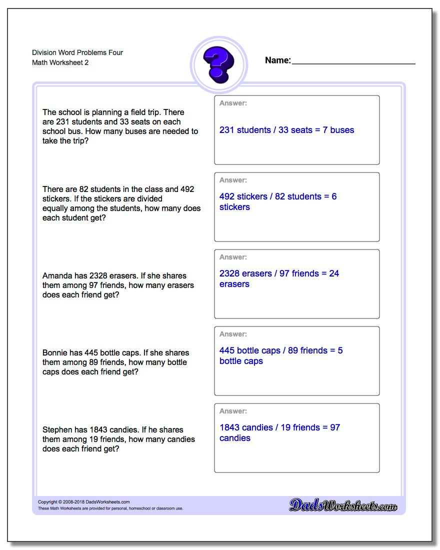 Division Word Problems - Dad&amp;#039;s Worksheets with regard to Worksheets Multiplication And Division Word Problems