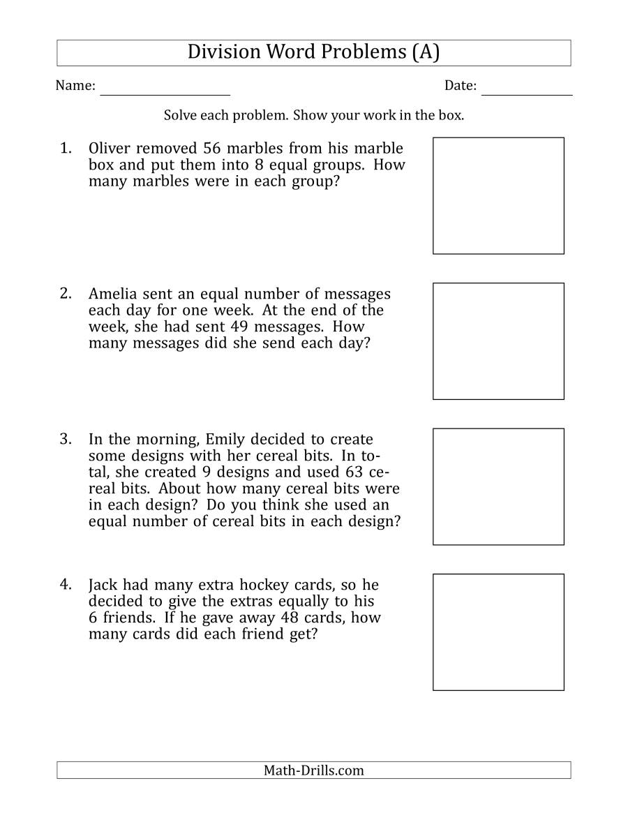 Division Word Problems With Division Facts From 5 To 12 (A) inside Printable Multiplication And Division Word Problems