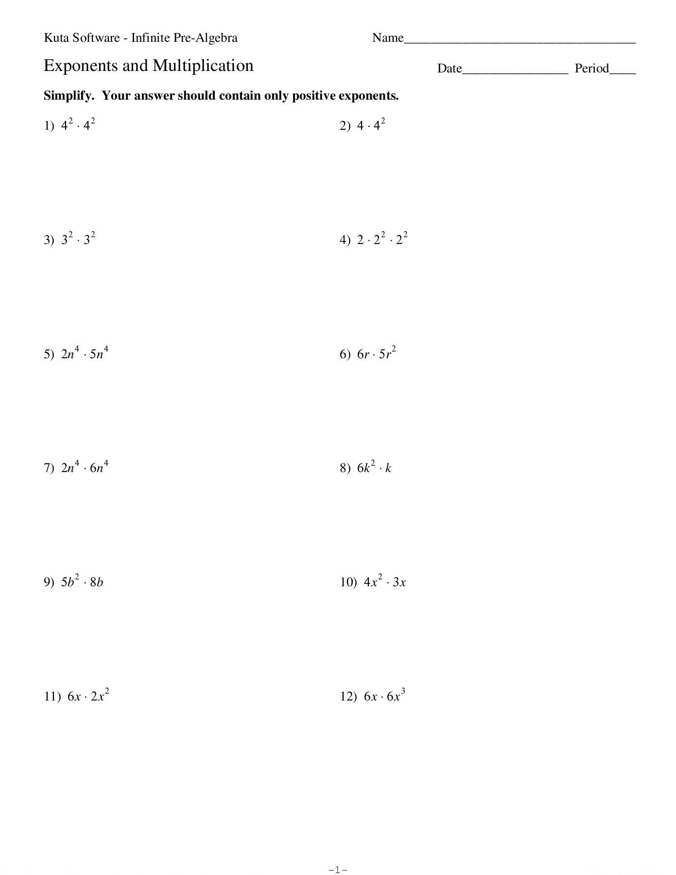Exponents And Multiplication - Kuta Software Llc Pages 1 - 4 inside Multiplication Worksheets Kuta