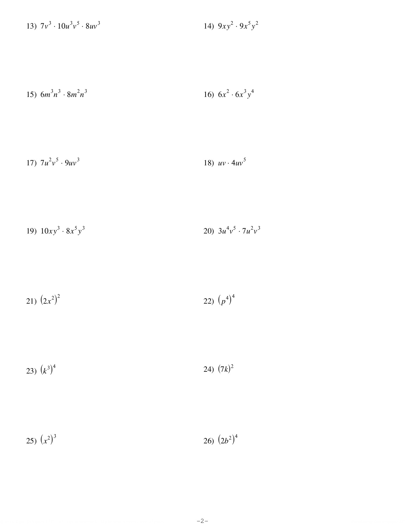 Exponents And Multiplication - Kuta Software Llc Pages 1 - 4 with Multiplication Worksheets Kuta