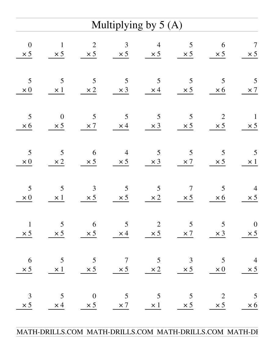 Facts To 49 -- Multiplying5 (A) for Multiplication Worksheets X5