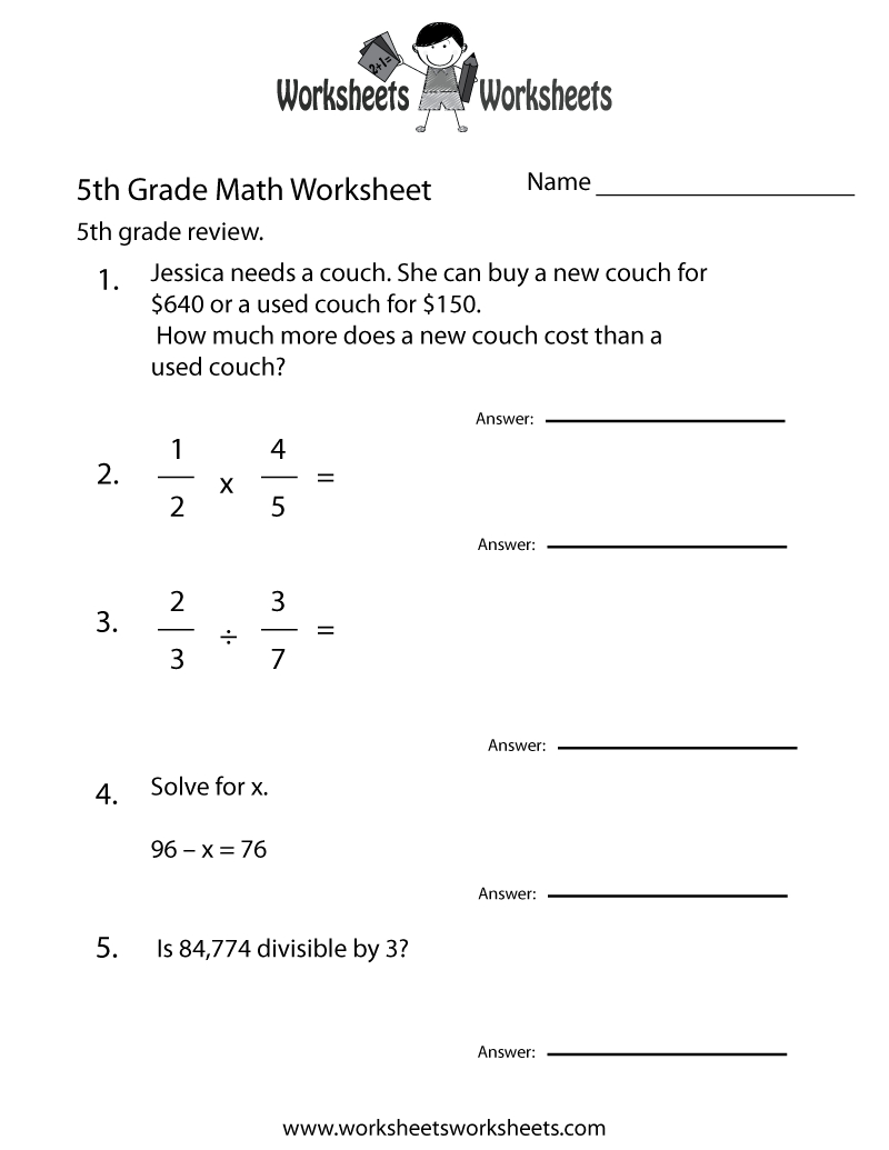 Fifth Grade Math Practice Worksheet - Free Printable with Printable Multiplication Worksheets 5Th Grade