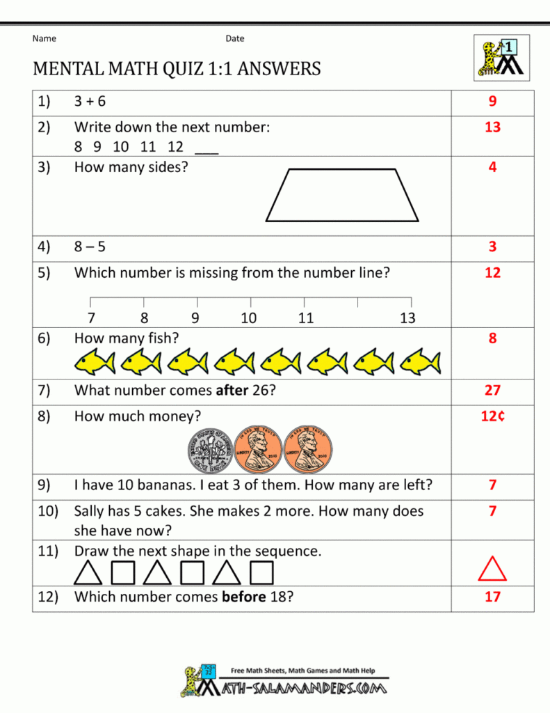 First Grade Mental Math Worksheets In 1's Multiplication Worksheets