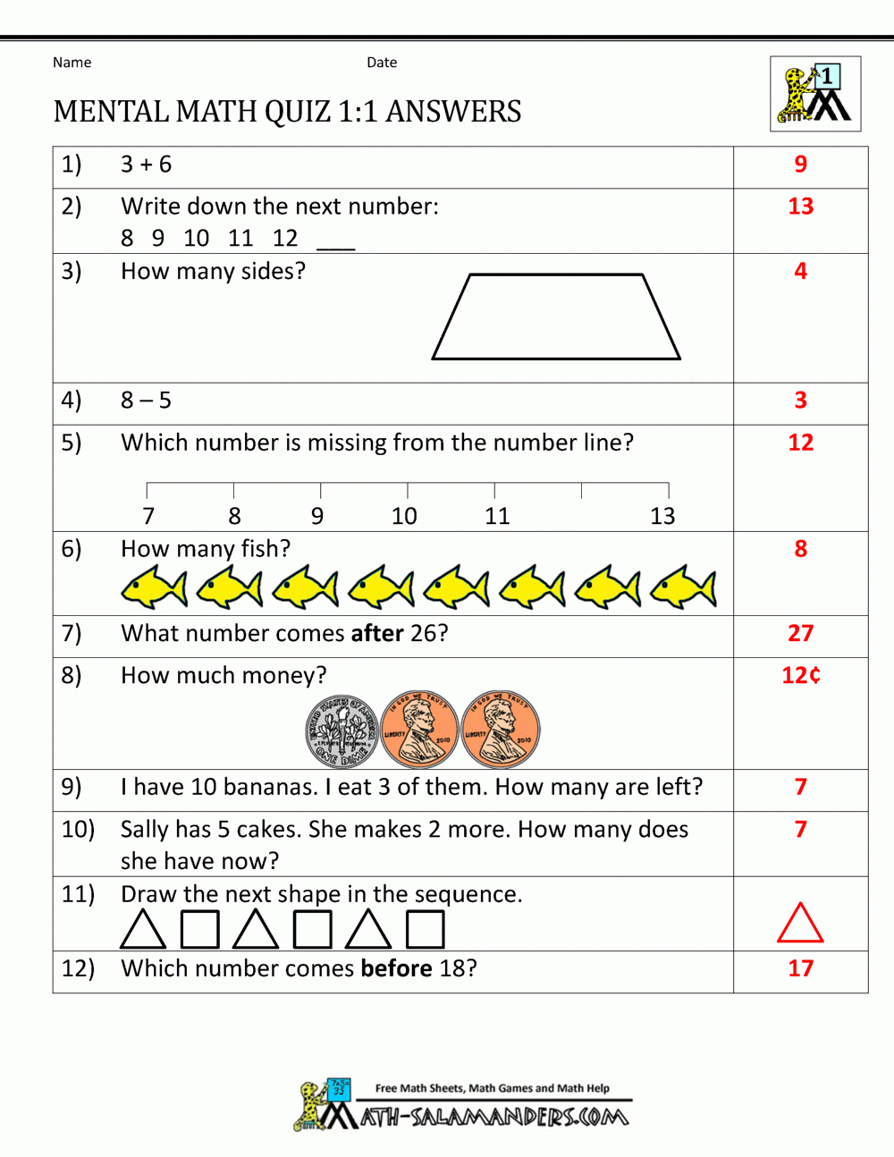First Grade Mental Math Worksheets in 1's Multiplication Worksheets First Grade Mental Math Worksheets in 1's Multiplication Worksheets