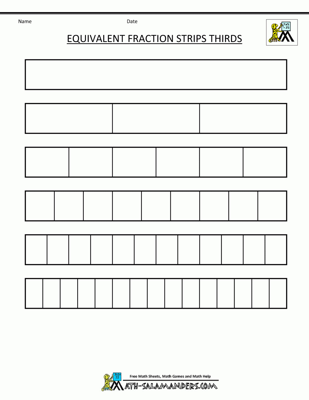 Fraction Strip - Equivalent Fractions regarding Printable Multiplication Strips