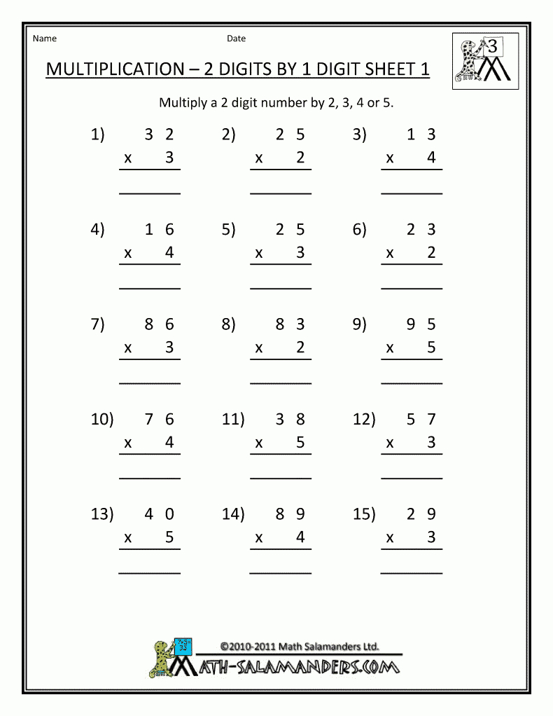 Free 3Rd Grade Math Worksheets Multiplication 2 Digits1 in Printable Multiplication Sheets For Grade 3