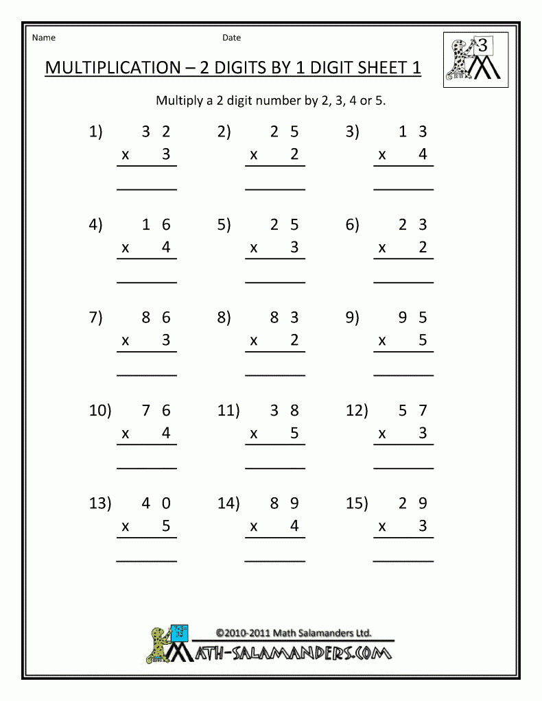 Free 3Rd Grade Math Worksheets Multiplication 2 Digits1 With Regard To Printable Multiplication Exercises For Grade 3