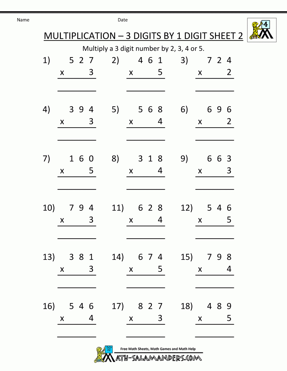 Free 4Th Grade Math Worksheets Multiplication 3 Digits1 regarding Multiplication Worksheets Year 4 Free 4Th Grade Math Worksheets Multiplication 3 Digits1 regarding Multiplication Worksheets Year 4