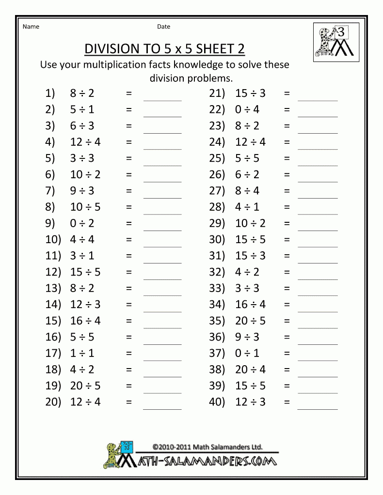 Free-Division-Worksheets-Division-Tables-To-5X5-2.gif 790 for Printable Multiplication And Division Table