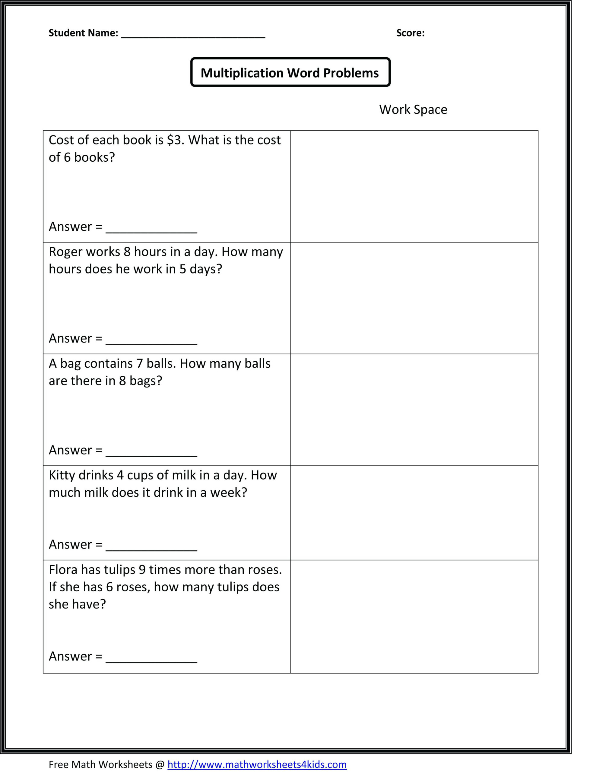 Free Multiplication Worksheet For 4Th Grade | Printable in Worksheets On Multiplication Word Problems For Grade 4