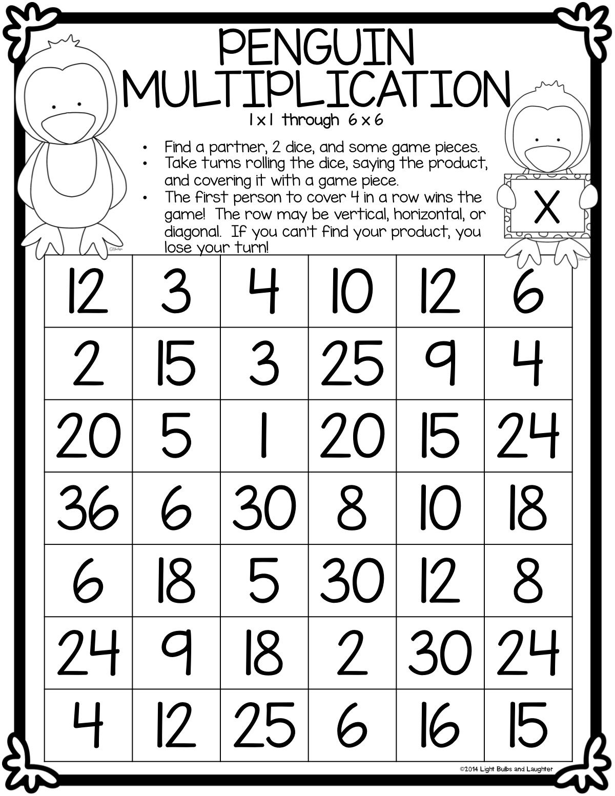 Free Penguin Multiplication Game - Perfect Review For The within Connect 4 Multiplication Printable