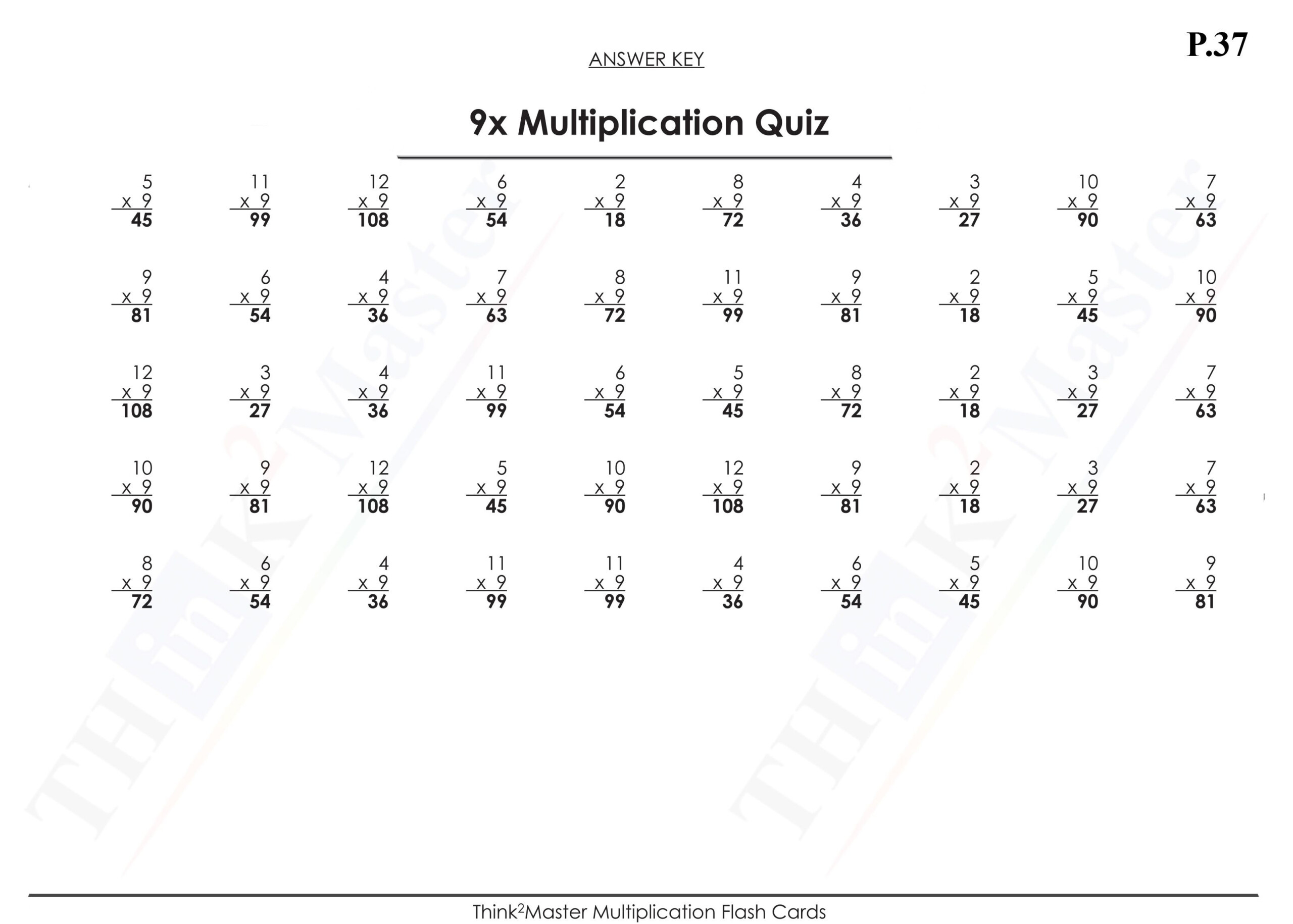 Free Printable 9X Multiplication Quiz Answers | Free in Multiplication Worksheets 9X