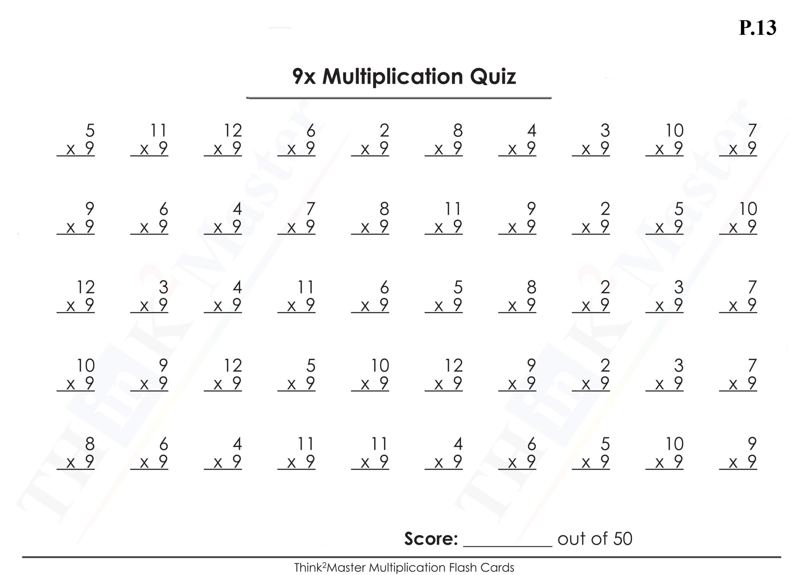 Free Printable 9X Multiplication Worksheet | Printable inside Free Printable Multiplication Quiz 0-12
