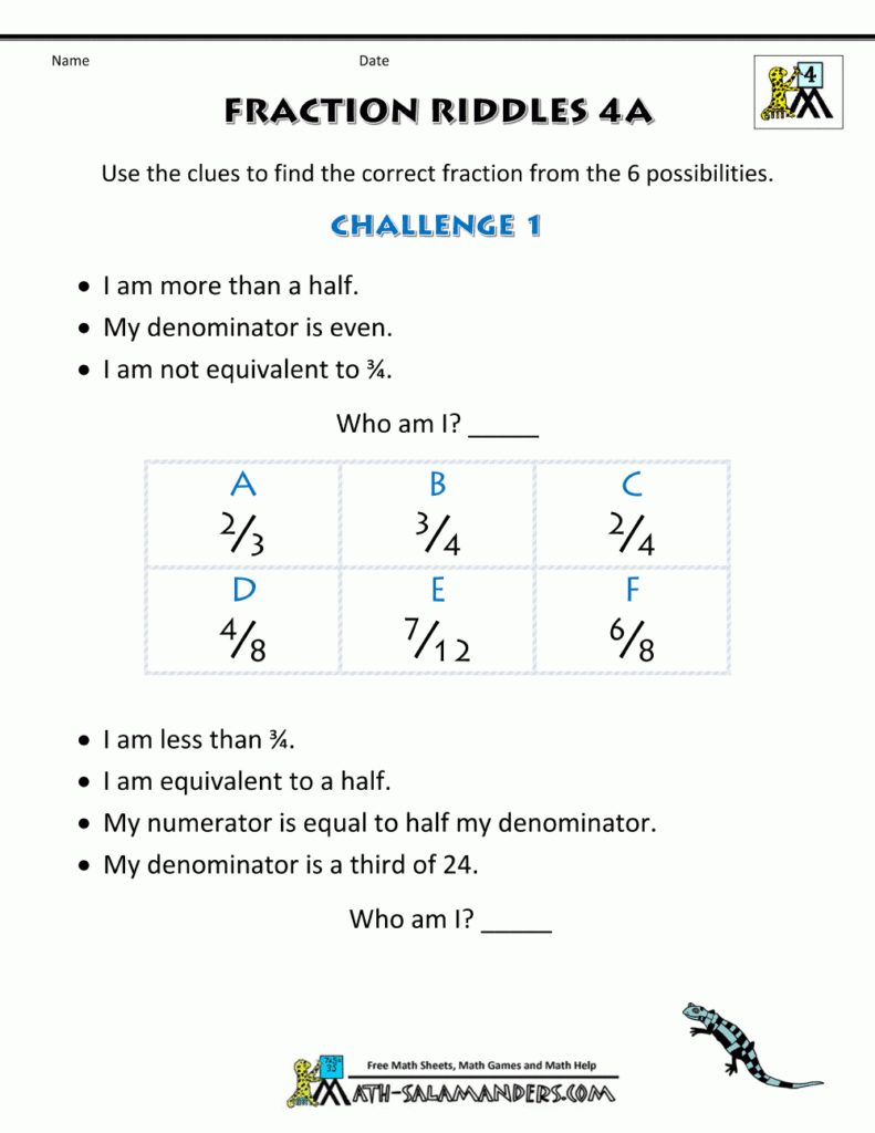 Free Printable Fraction Worksheets   Fraction Riddles (Harder) Regarding Free Printable Multiplication Riddle Worksheets