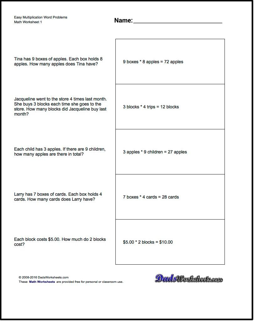 Free Printable Introductory Word Problem Worksheets For for Printable Multiplication Word Problems