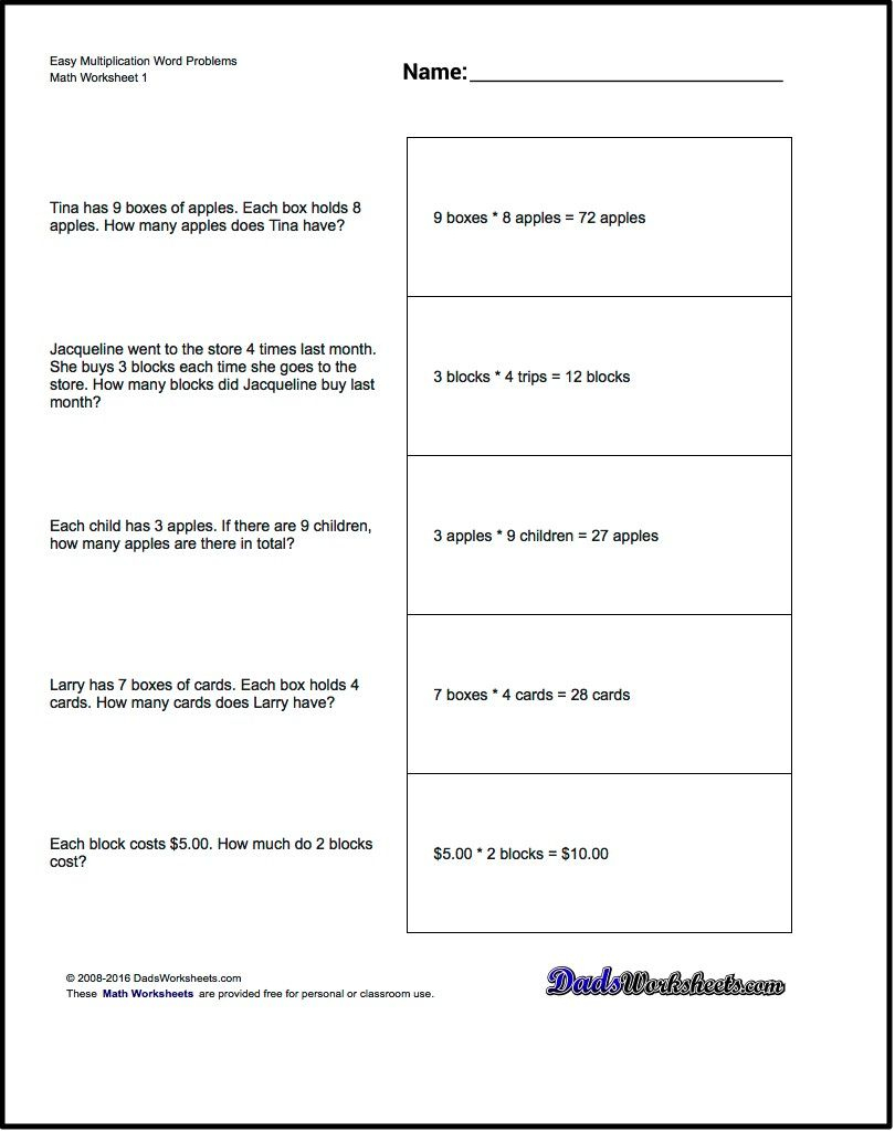 Free Printable Introductory Word Problem Worksheets For In Worksheets On Multiplication Word Problems For Grade 4