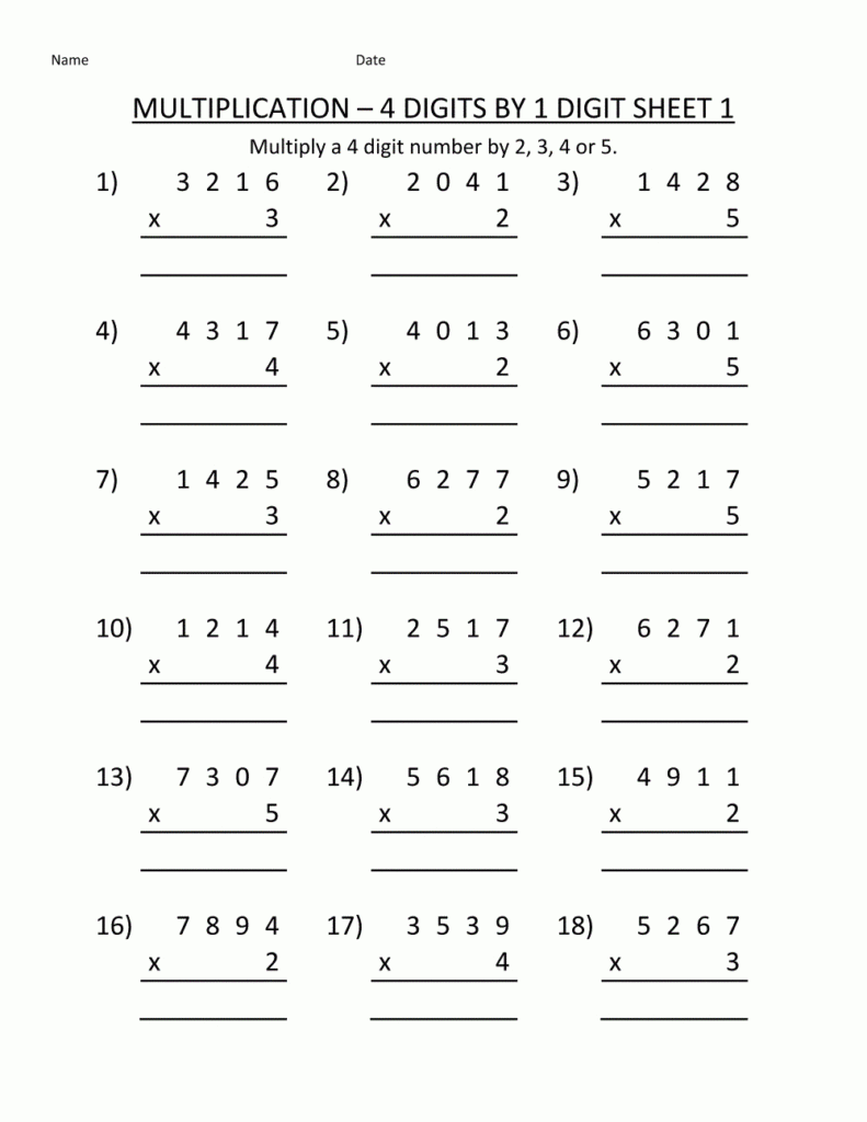 Free Printable Math Worksheets For Grade 4 | 4Th Grade Math Within Grade 4 Printable Multiplication Problems