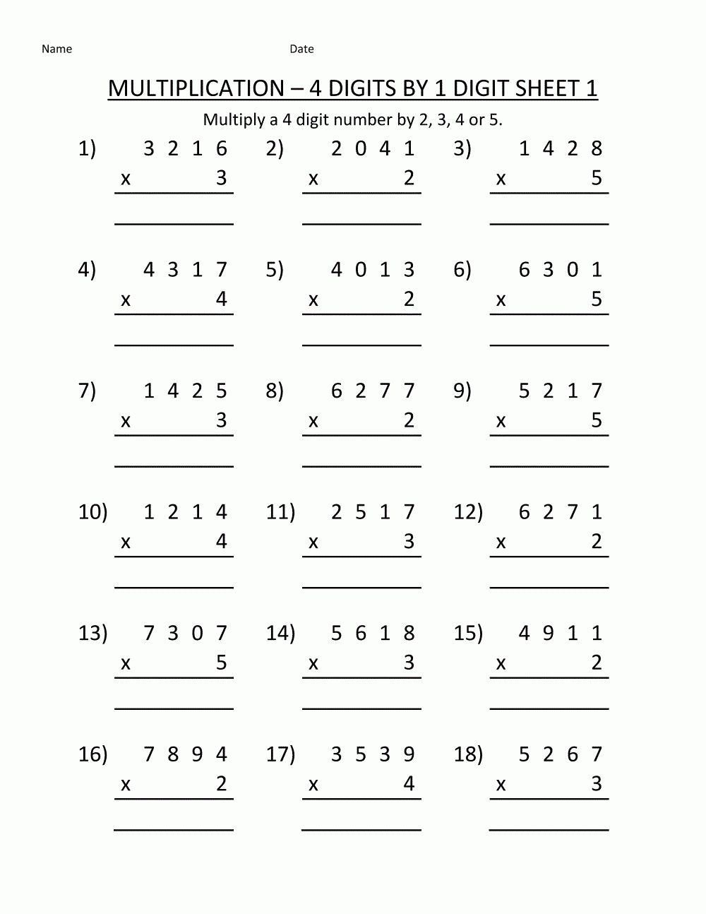 Free Printable Math Worksheets For Grade 4 | 4Th Grade Math within Grade 4 Printable Multiplication Problems
