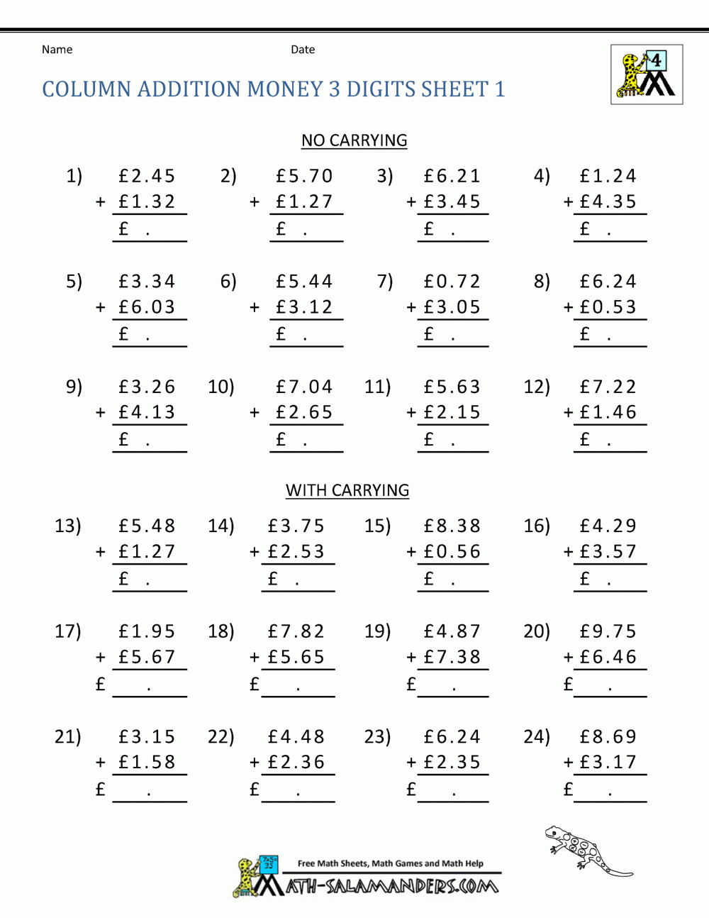 Free Printable Money Worksheets (£) throughout Printable Multiplication Worksheets Uk