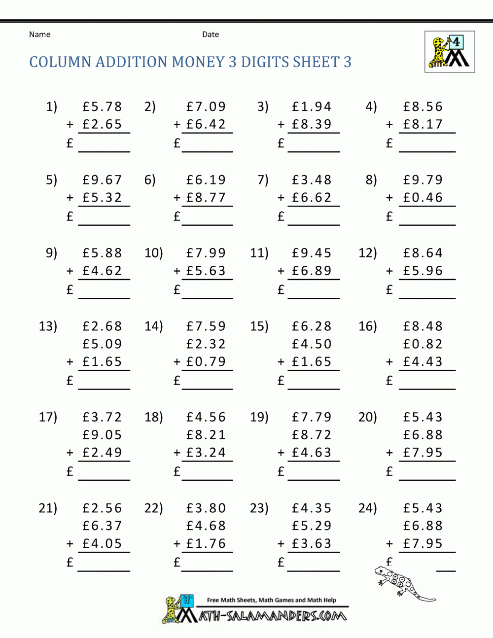 Free Printable Money Worksheets (£) with regard to Multiplication Worksheets Uk