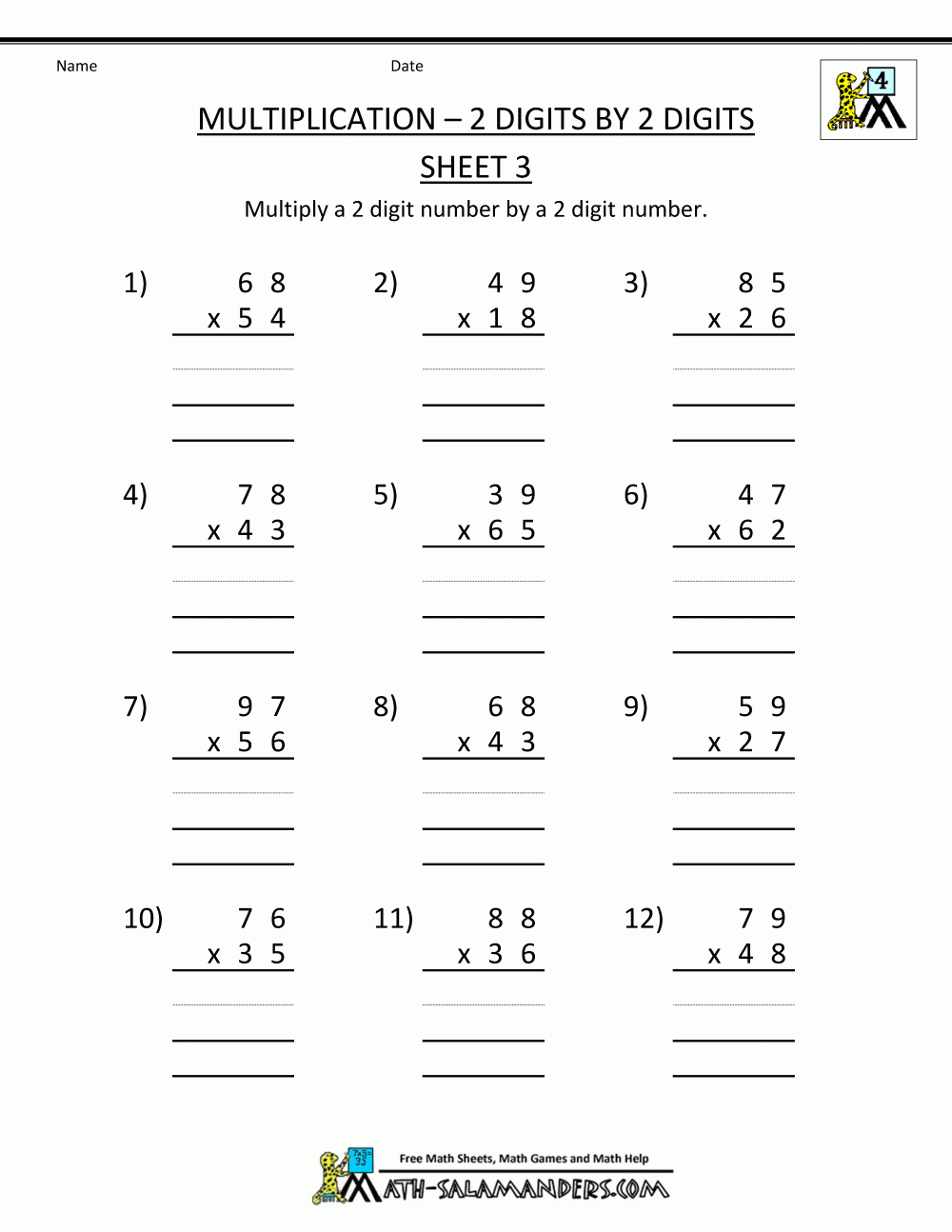 Free Printable Multiplication Worksheets 2 Digits2 regarding Multiplication Worksheets 3 Digit By 2 Digit