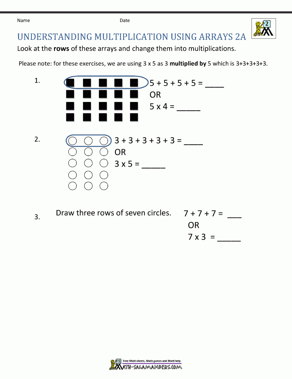 Free Printable Multiplication Worksheets 2Nd Grade in Worksheets Multiplication Using Arrays