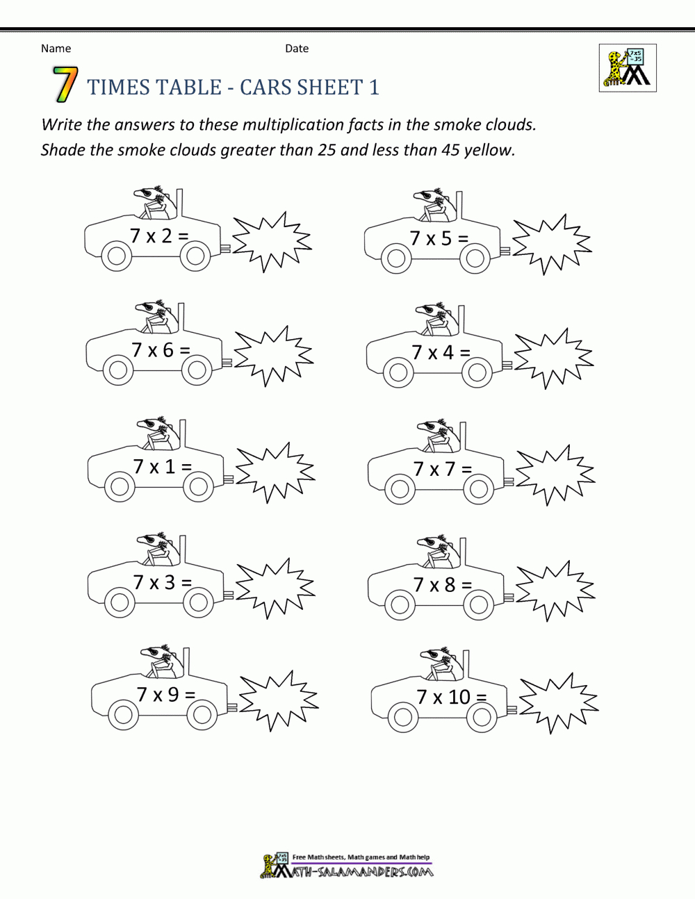 Free Times Table Worksheets - 7 Times Table in Printable Multiplication Table 7