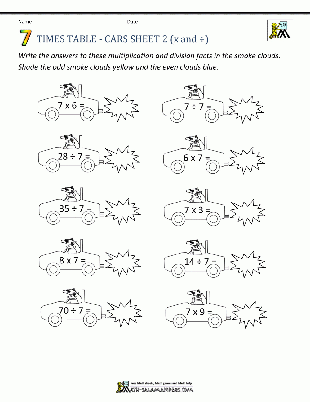 Free Times Table Worksheets - 7 Times Table inside Printable Multiplication Worksheets 7S