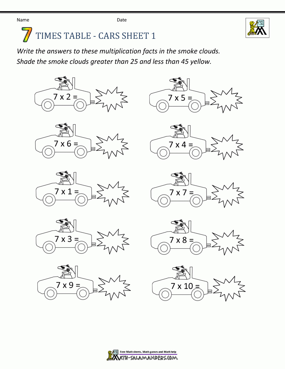 Free Times Table Worksheets - 7 Times Table intended for Printable Multiplication And Division Table