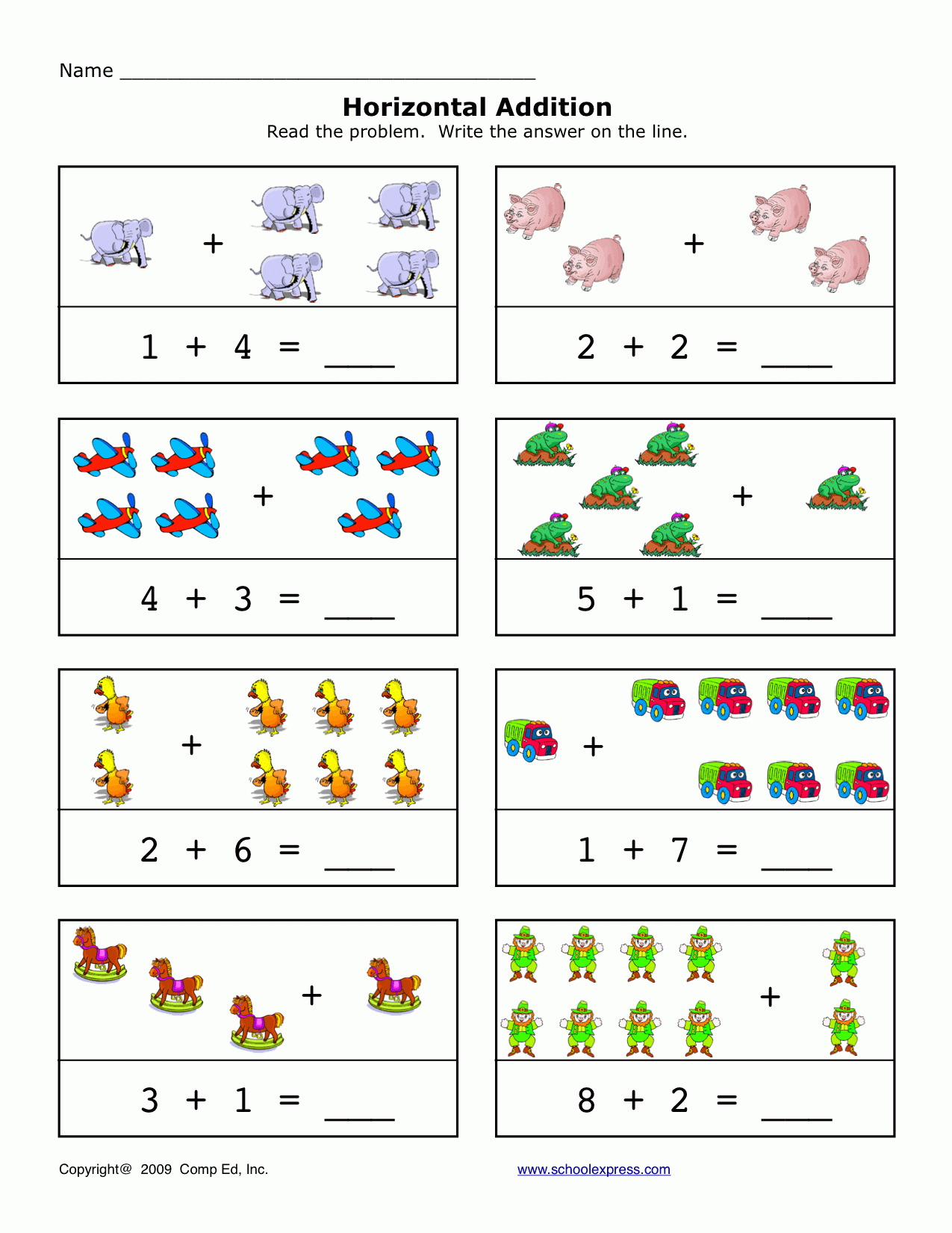 Free Worksheets - Math - Addition Sums 1-10, Horizontal And regarding Free Printable Horizontal Multiplication Flash Cards