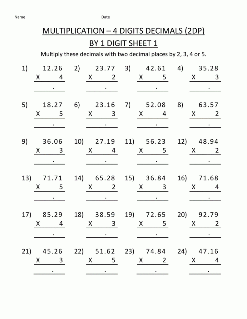 Free Worksheets To Print 4 Digits Decimals | K5 Worksheets In Multiplication Worksheets K5