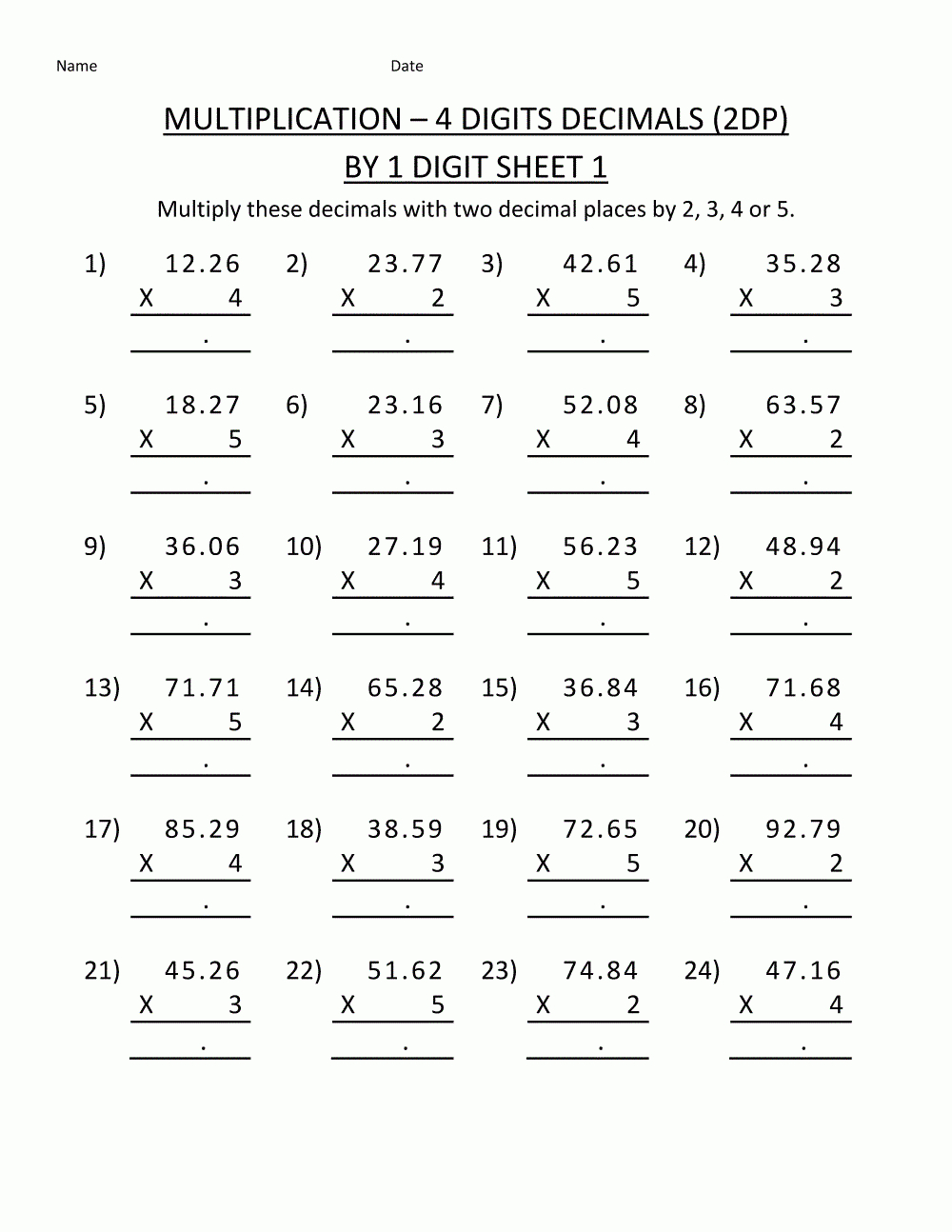 Free Worksheets To Print 4 Digits Decimals | K5 Worksheets in Multiplication Worksheets K5