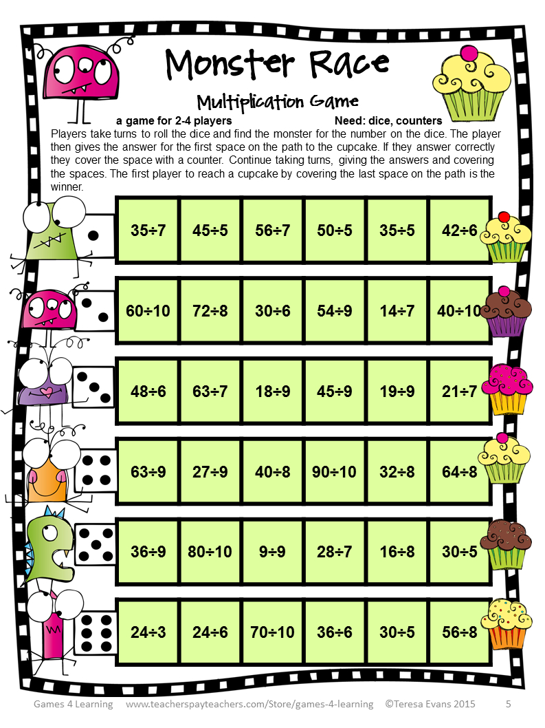 Fun Games 4 Learning: Freebies | Math Division with regard to Printable Multiplication And Division Games